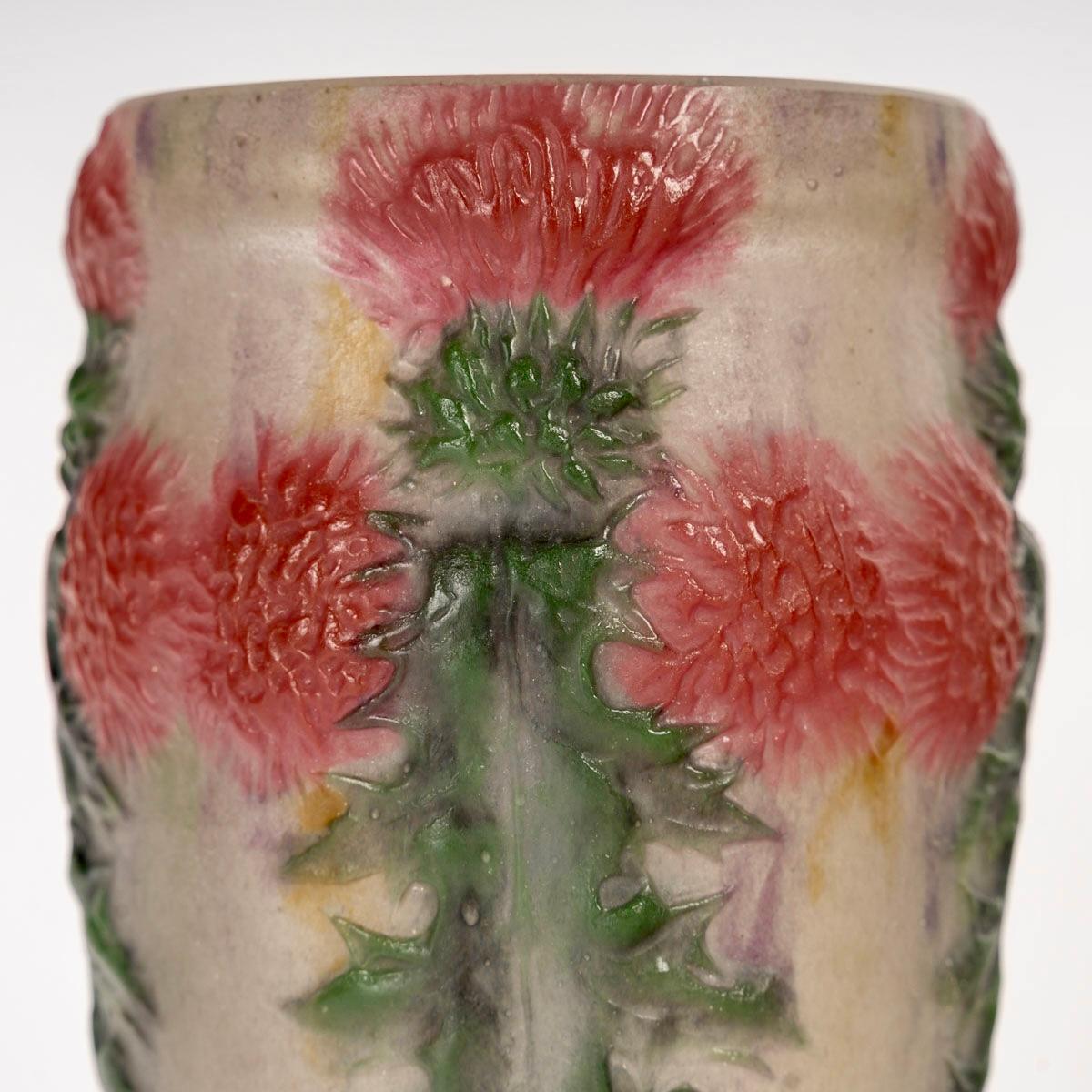 1920 Gabriel Argy Rousseau Vase Rote Distel Chardons Rouges Glas Pate De Verre, Gabriel Argy (Französisch) im Angebot