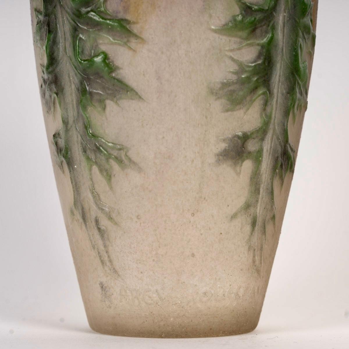 1920 Gabriel Argy Rousseau Vase Rote Distel Chardons Rouges Glas Pate De Verre, Gabriel Argy (Geformt) im Angebot