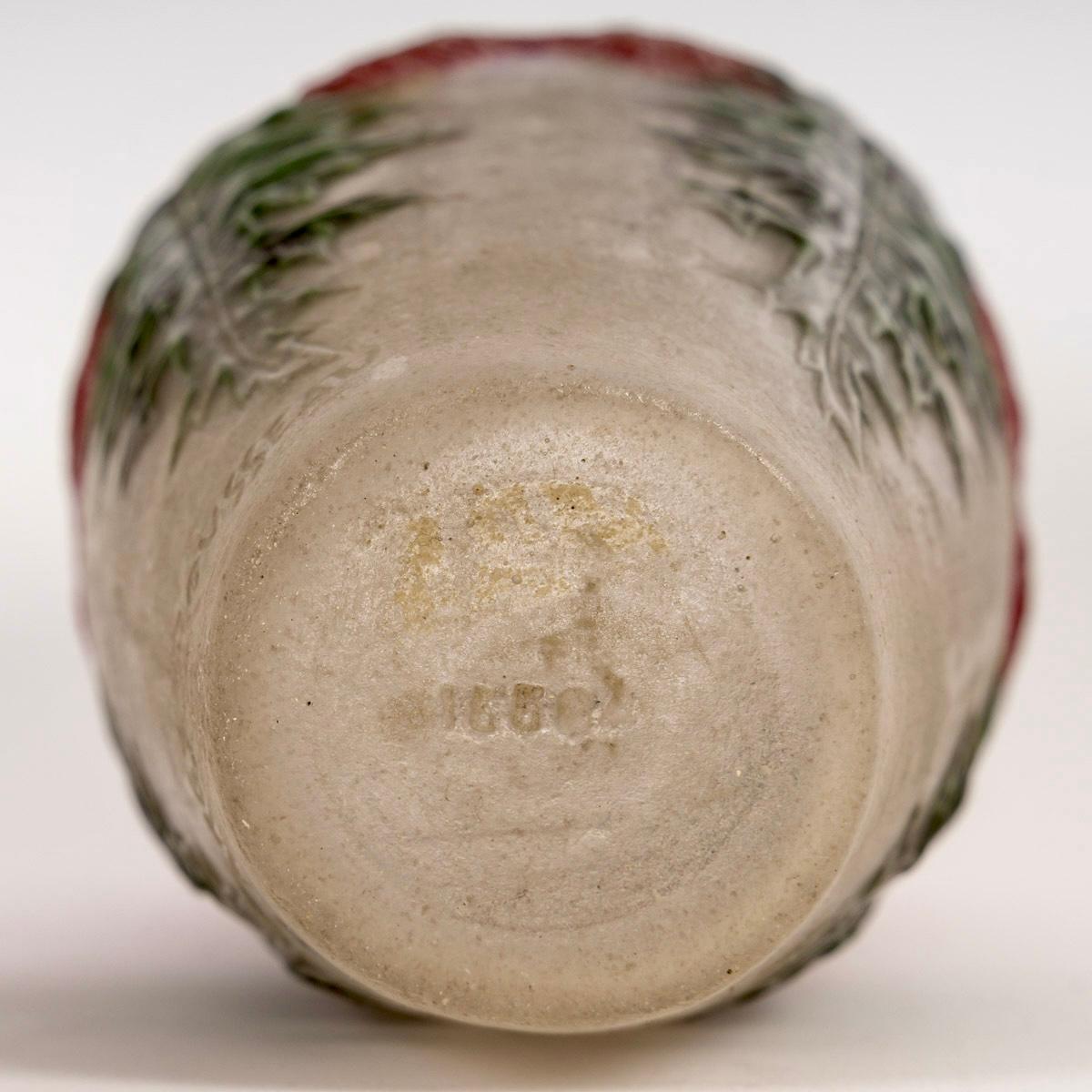 1920 Gabriel Argy Rousseau Vase Rote Distel Chardons Rouges Glas Pate De Verre, Gabriel Argy im Zustand „Gut“ im Angebot in Boulogne Billancourt, FR