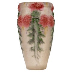 1920 Gabriel Argy-Rousseau Jarrón Cardo Rojo Chardons Rouges Vidrio Pate De Verre
