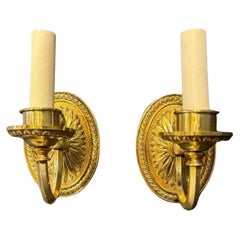Antique 1920 Gilt Bronze One Light Sconces