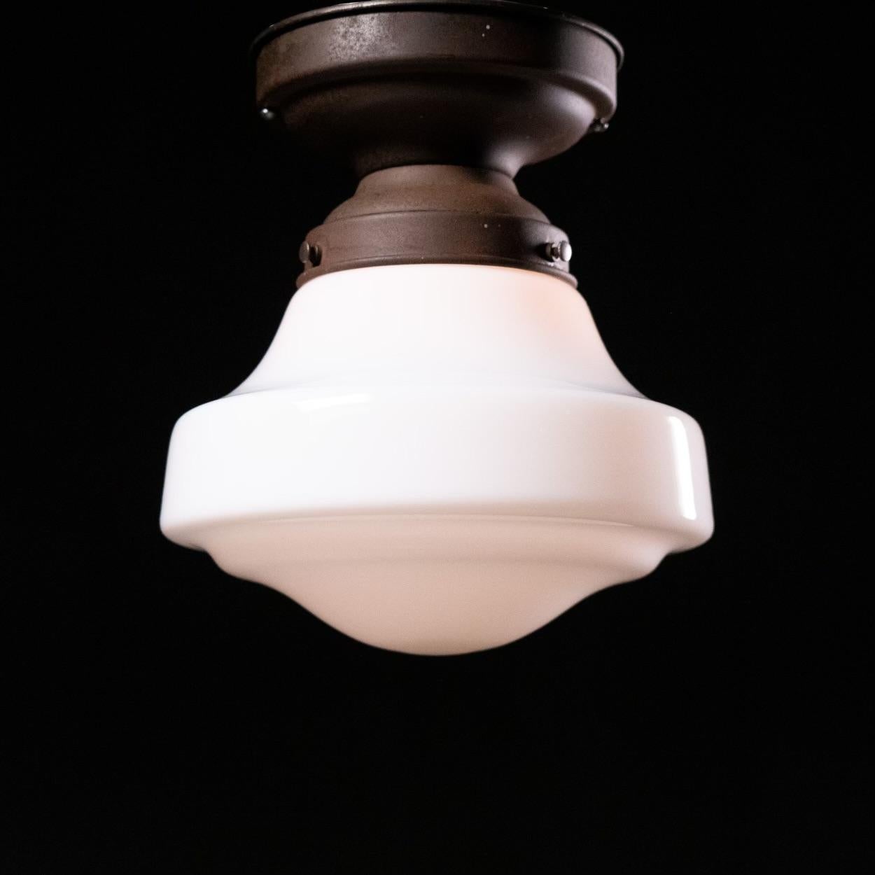 Schoolhouse 1920 group of milk glass flush mount lights