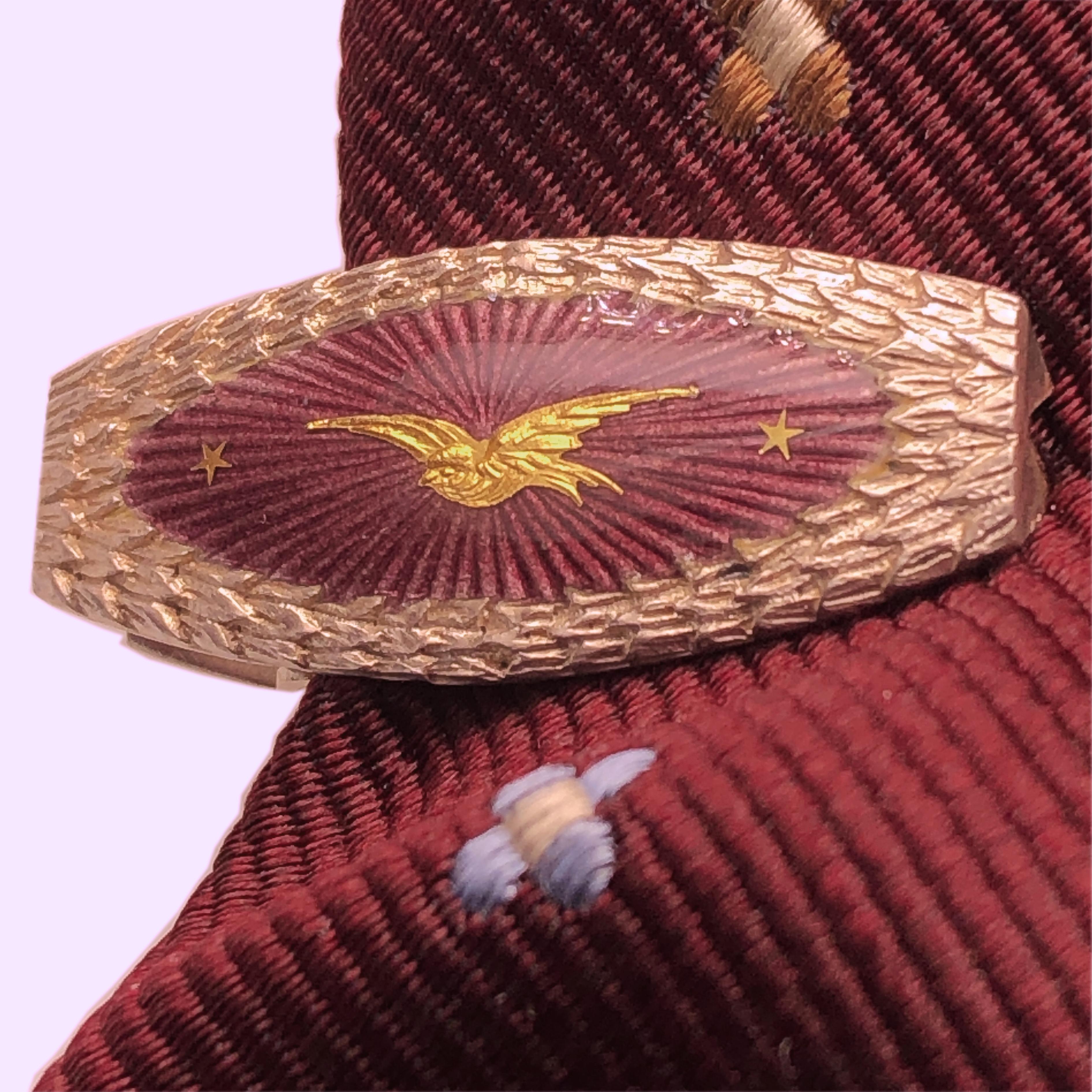 Berca 1920 Hand Engraved Golden Specks Purple Enameled Silver Tie Clip Cufflinks 5
