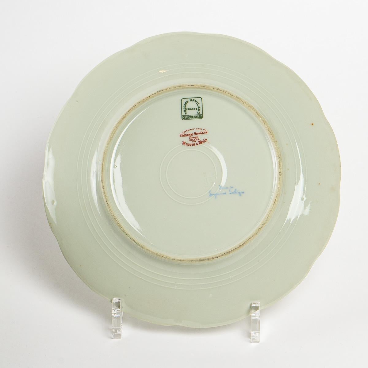 Molded 1920 Haviland, Set of 11 Porcelain Celadon Plates Nicole by Suzanne Lalique
