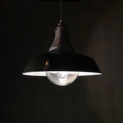 1920 industrial Benjamin enamel glass globe pendant lights