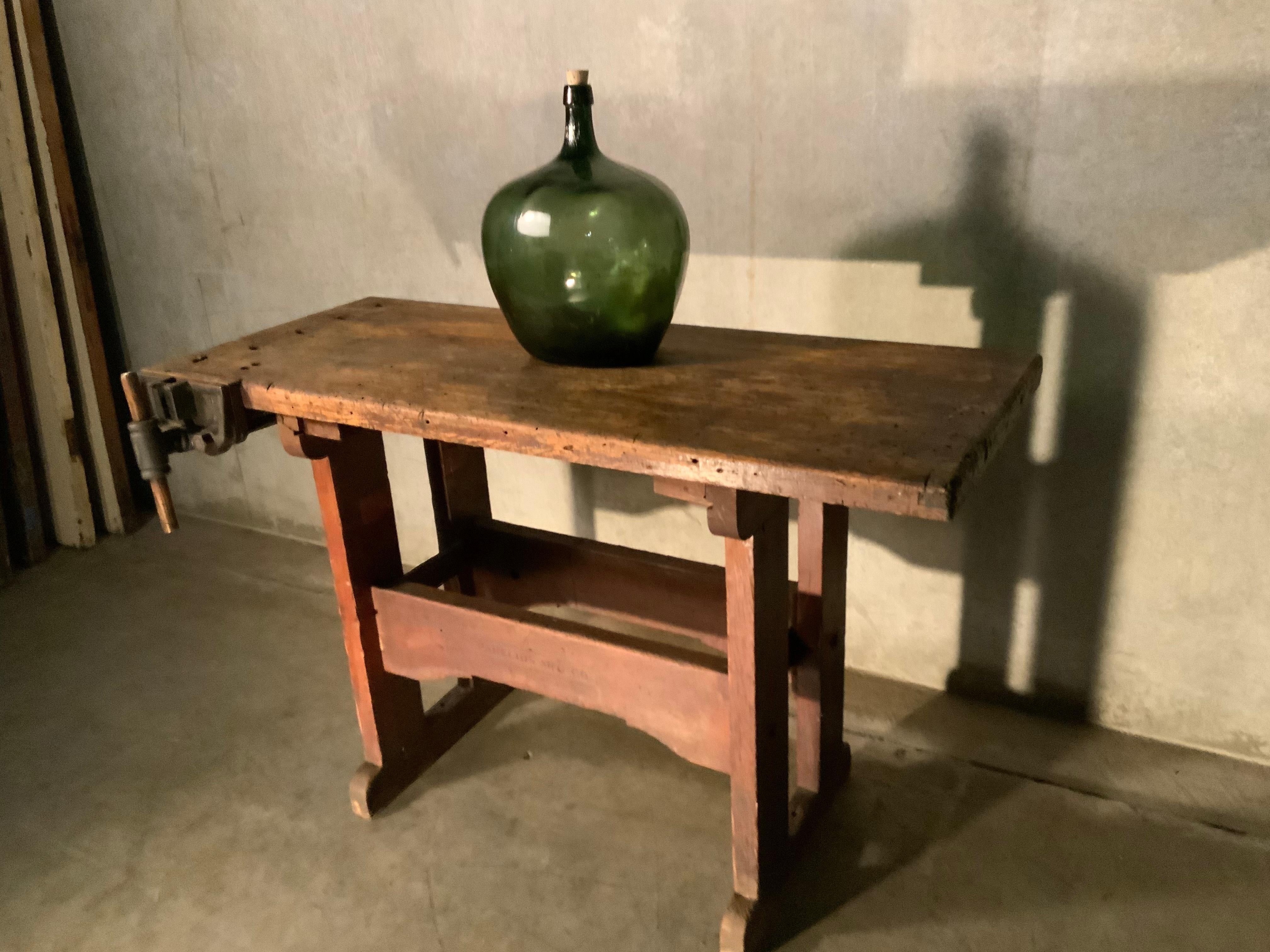 Beautiful example of a work bench in original condition, great size and wonderful patina.
Found in a school in Oregon.