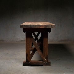 1920 Tavolo da lavoro industriale in legno massiccio Console