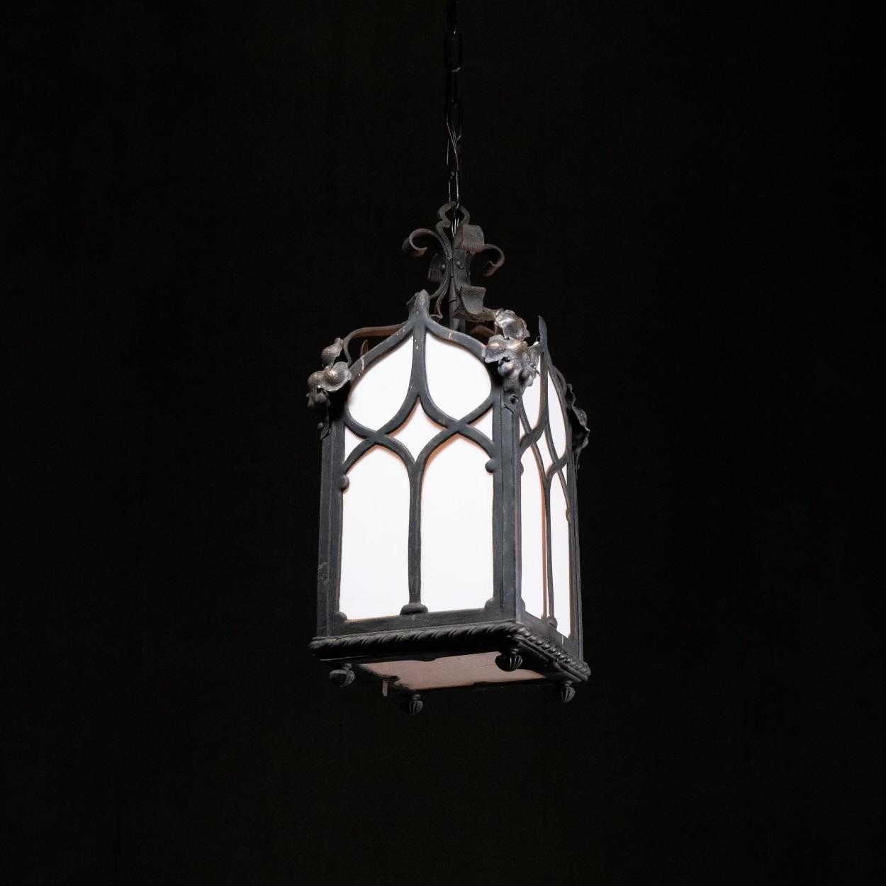 1920 Italian gothic revival iron lantern pendant light  In Good Condition For Sale In Surrey, BC