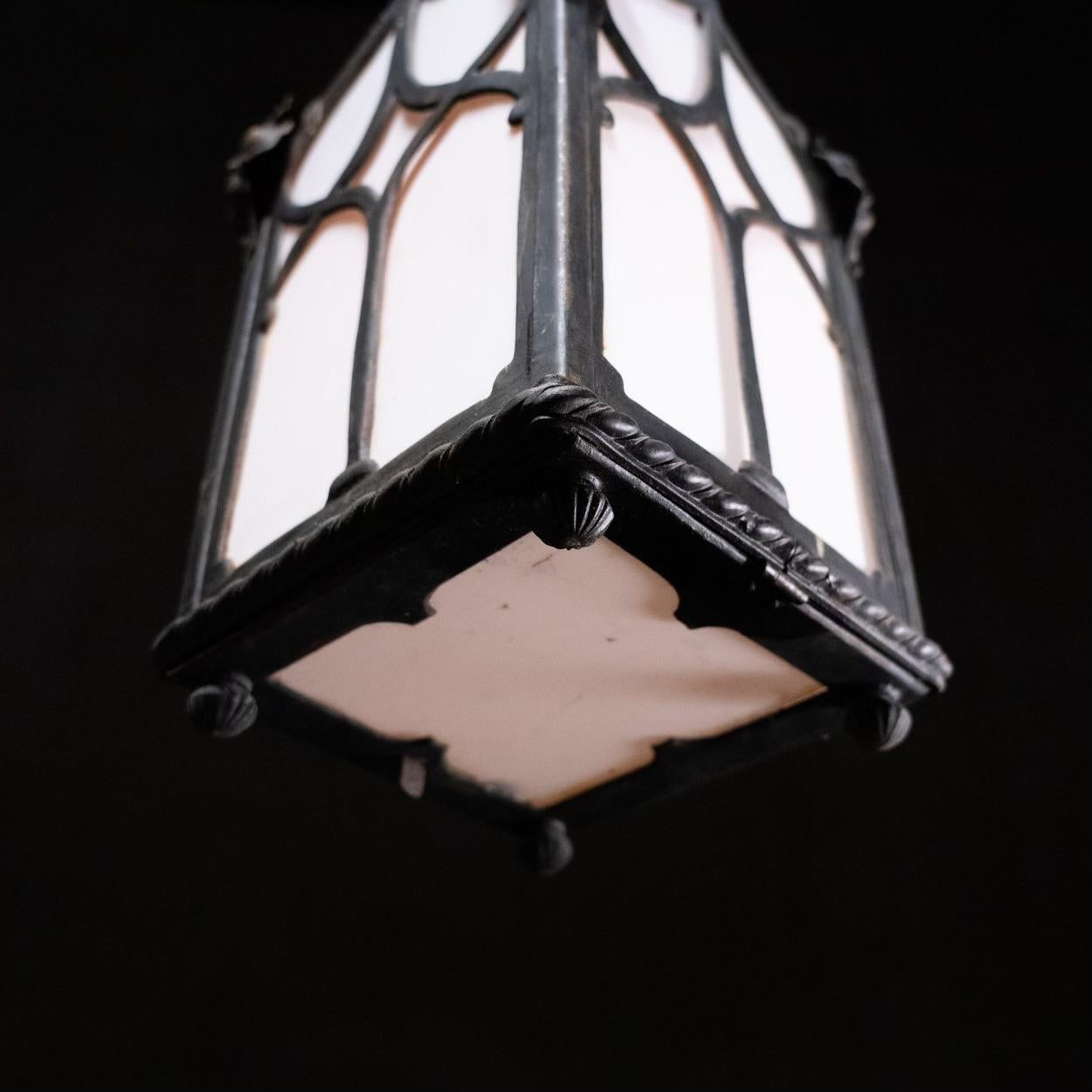 Iron 1920 Italian gothic revival iron lantern pendant light  For Sale