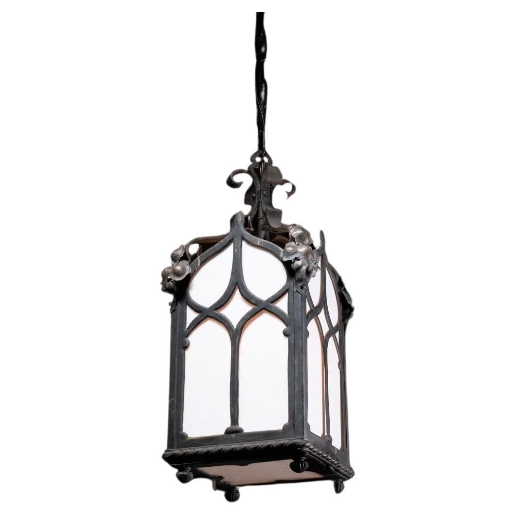 1920 Italian gothic revival iron lantern pendant light  For Sale