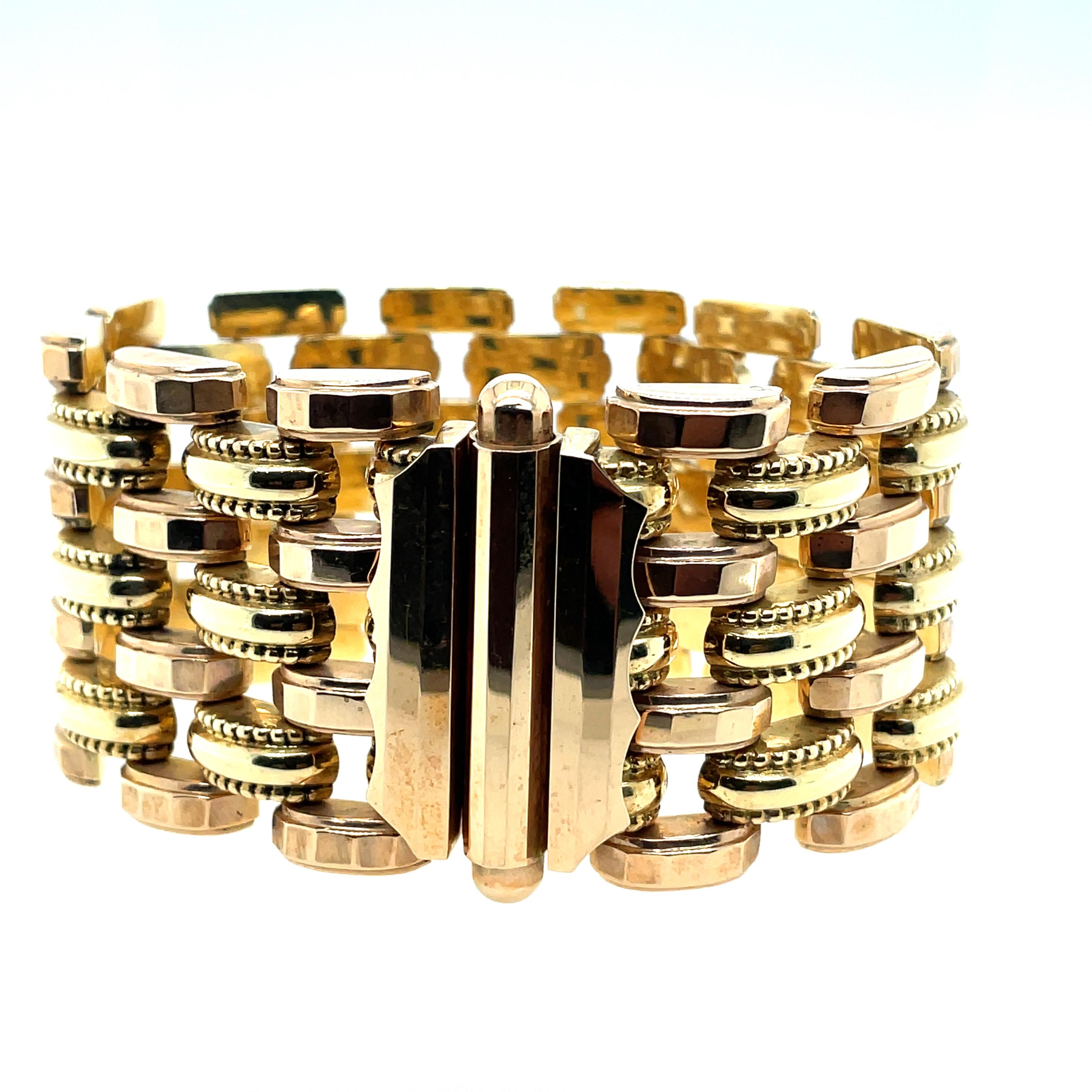 1930 Italienisches zweifarbiges Goldgliederarmband im Zustand „Hervorragend“ in Napoli, NA