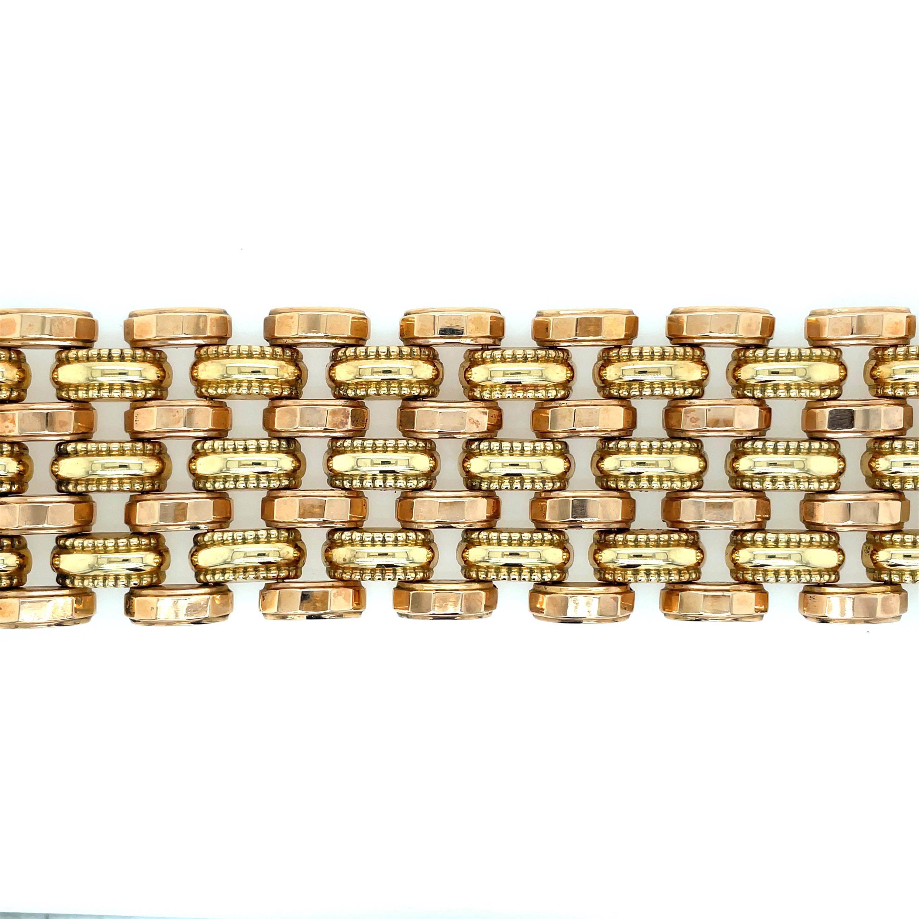 1930 Italienisches zweifarbiges Goldgliederarmband für Damen oder Herren