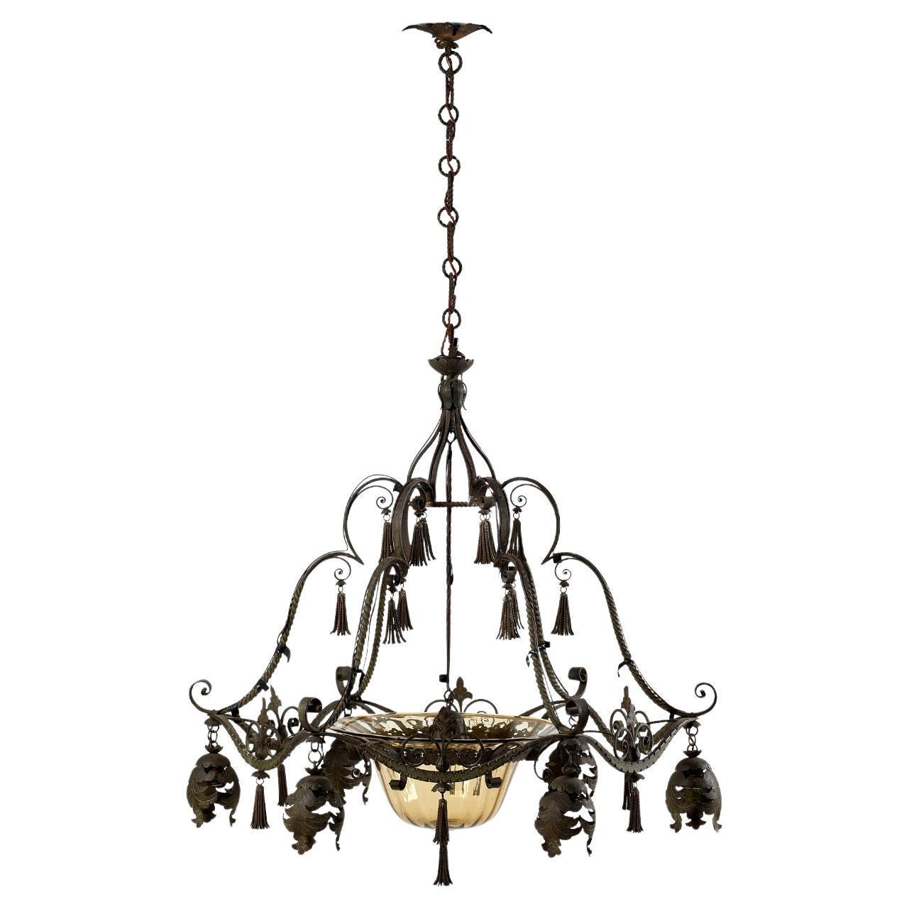 Araña italiana de hierro forjado de 1920 de Carlo Rizzarda en venta