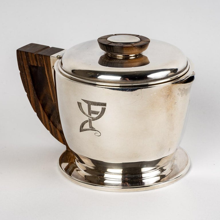 Early 20th Century 1920 Jean E. Puiforcat, Tea and Coffee Service in Sterling Silver and Macassar For Sale