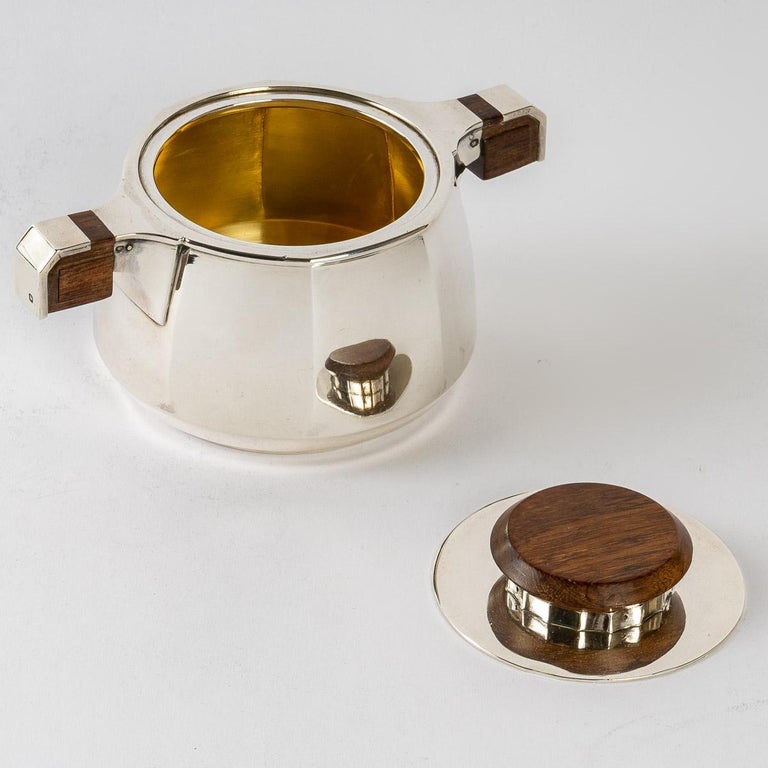 1920 Jean E. Puiforcat, Tea and Coffee Set in Sterling Silver and Rosewood For Sale 4