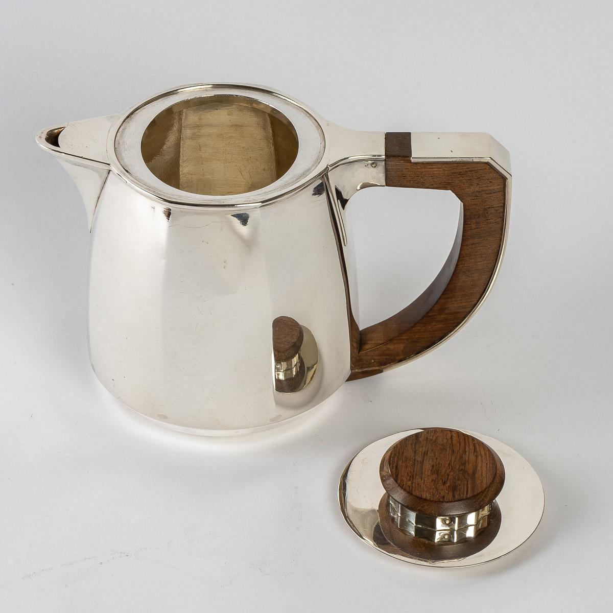 Art Deco 1920 Jean E. Puiforcat, Tea and Coffee Set in Sterling Silver and Rosewood