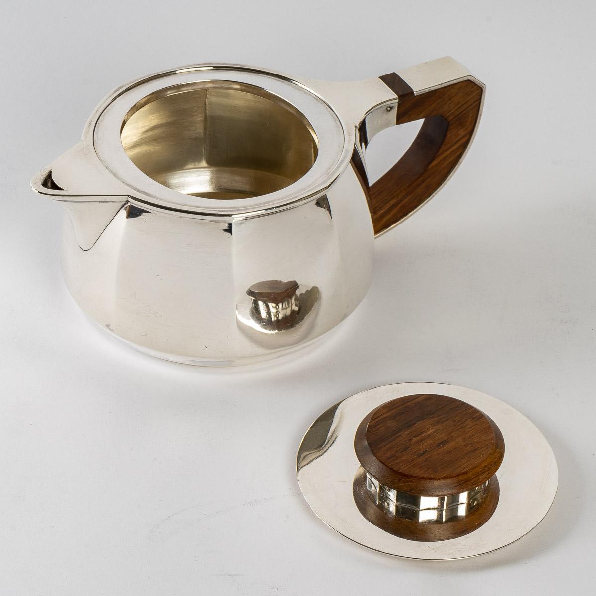 Early 20th Century 1920 Jean E. Puiforcat, Tea and Coffee Set in Sterling Silver and Rosewood