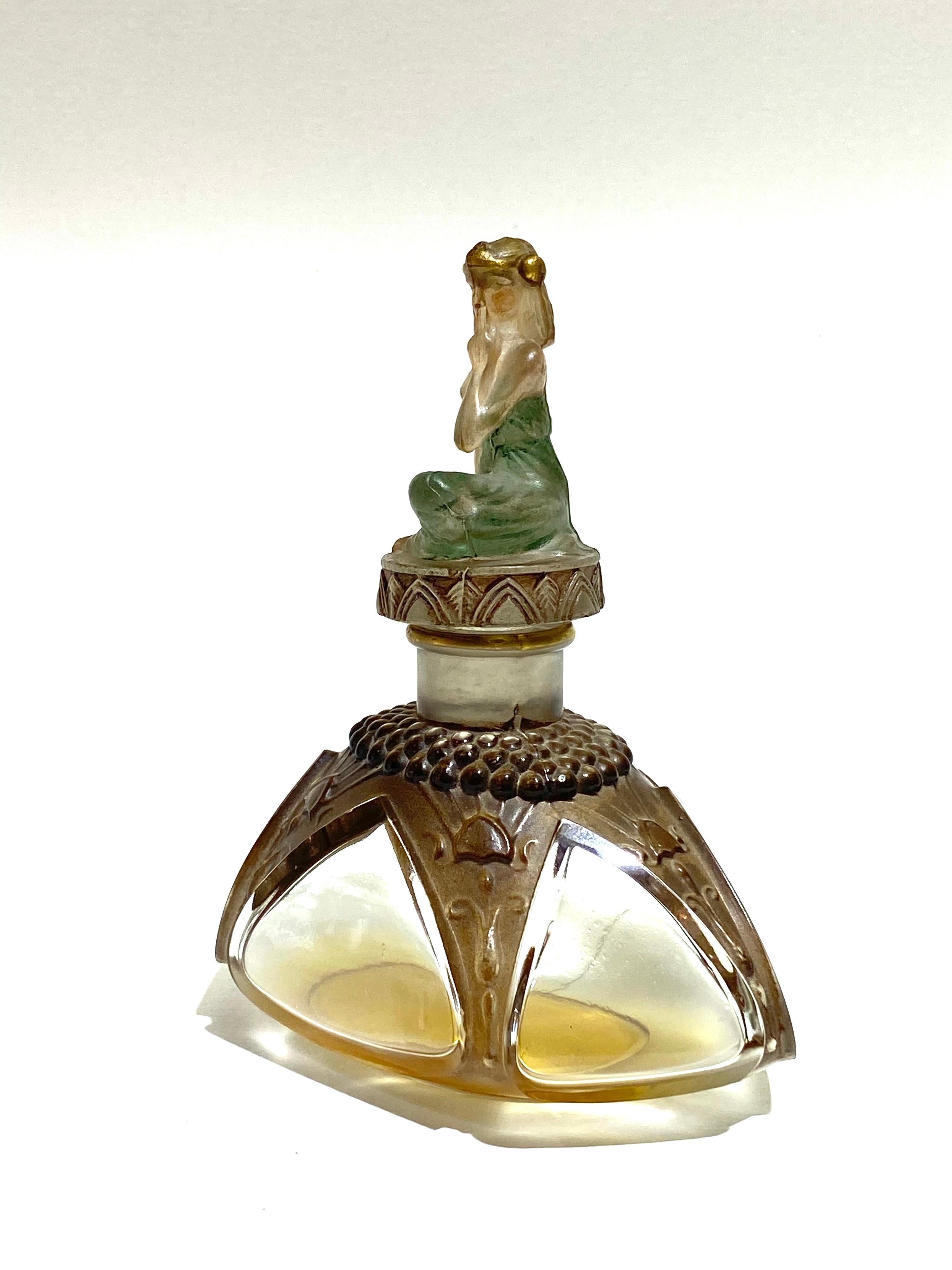 Art Deco 1920 Julien Viard Blue Lagoon Perfume Bottle for Dubarry Cleopatra Figure