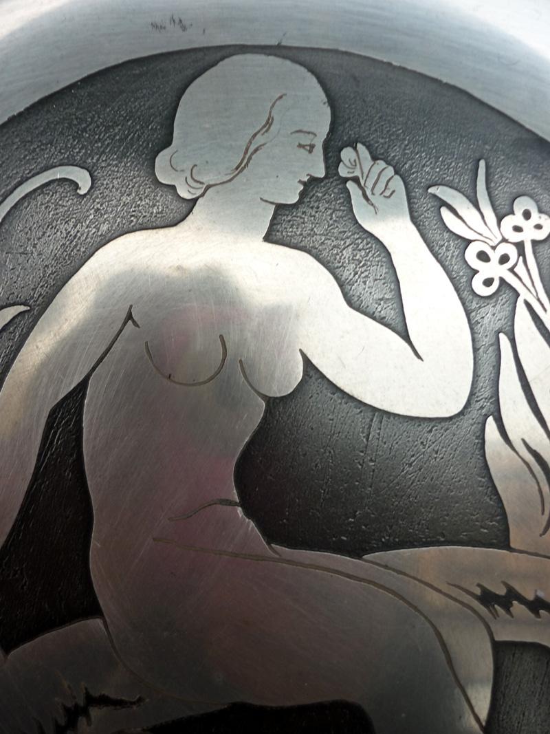 1920 Just Andersen Design Dänemark Art Deco Zinn Frau Teller (Danish) im Angebot