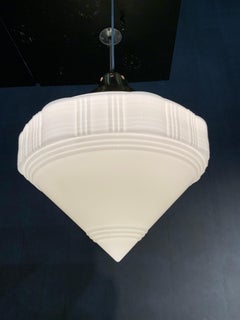 1920 Large Art Deco Milk Glass Pendants Lights