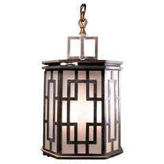 Used 1920 large cast bronze Bank pendant light