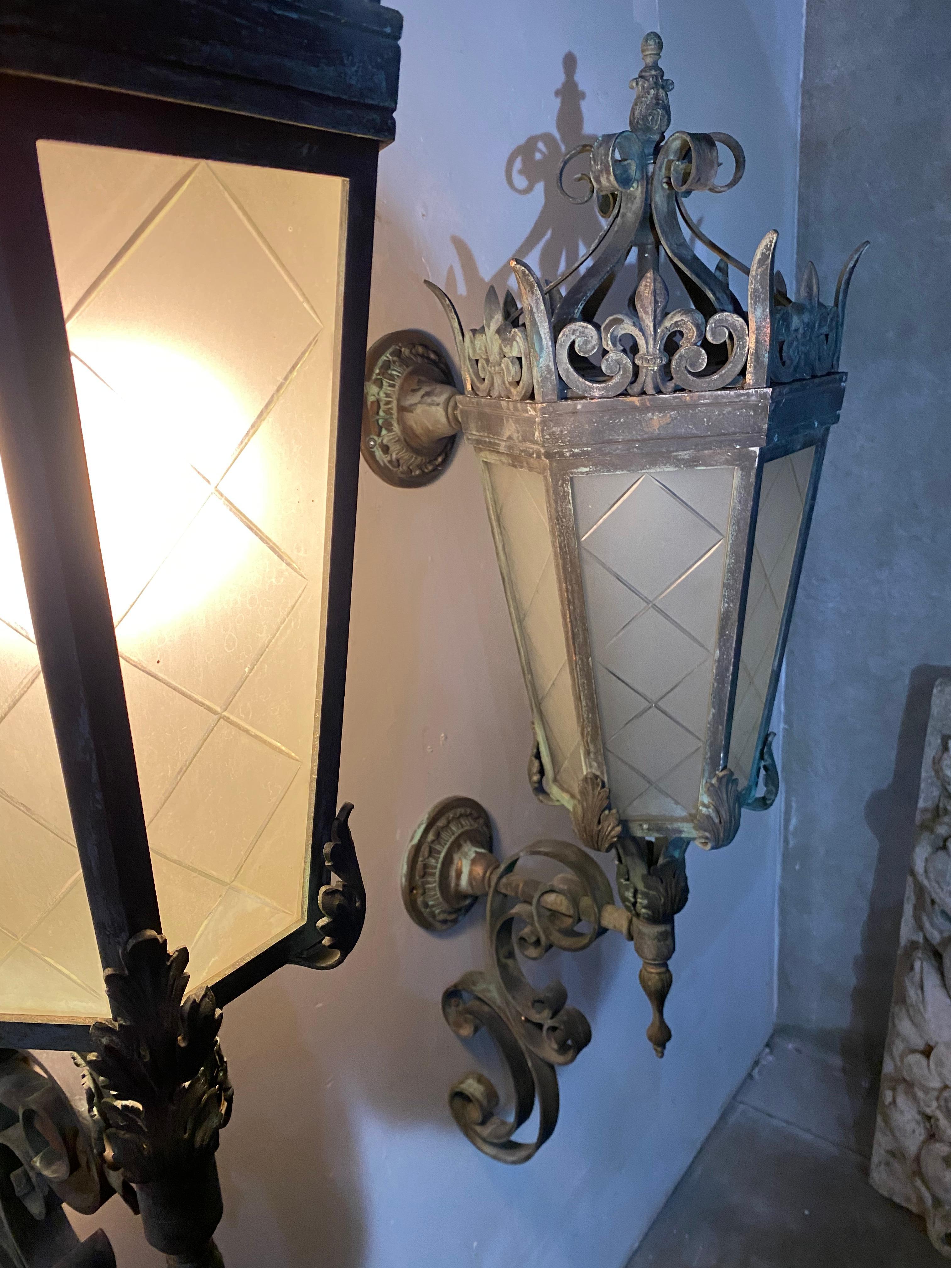 Late Victorian 1920 Large Cast Bronze Exterior Wall Light Sconces For Sale