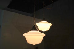 1920 Large Schoolhouse Milk Glass Pendant Lights