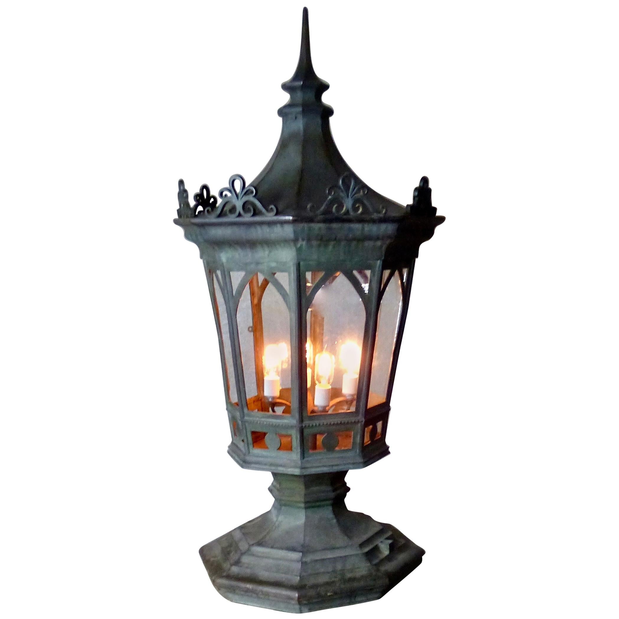 1920 Massive Antique Octagonal Solid Bronze Exterior Lantern For Sale