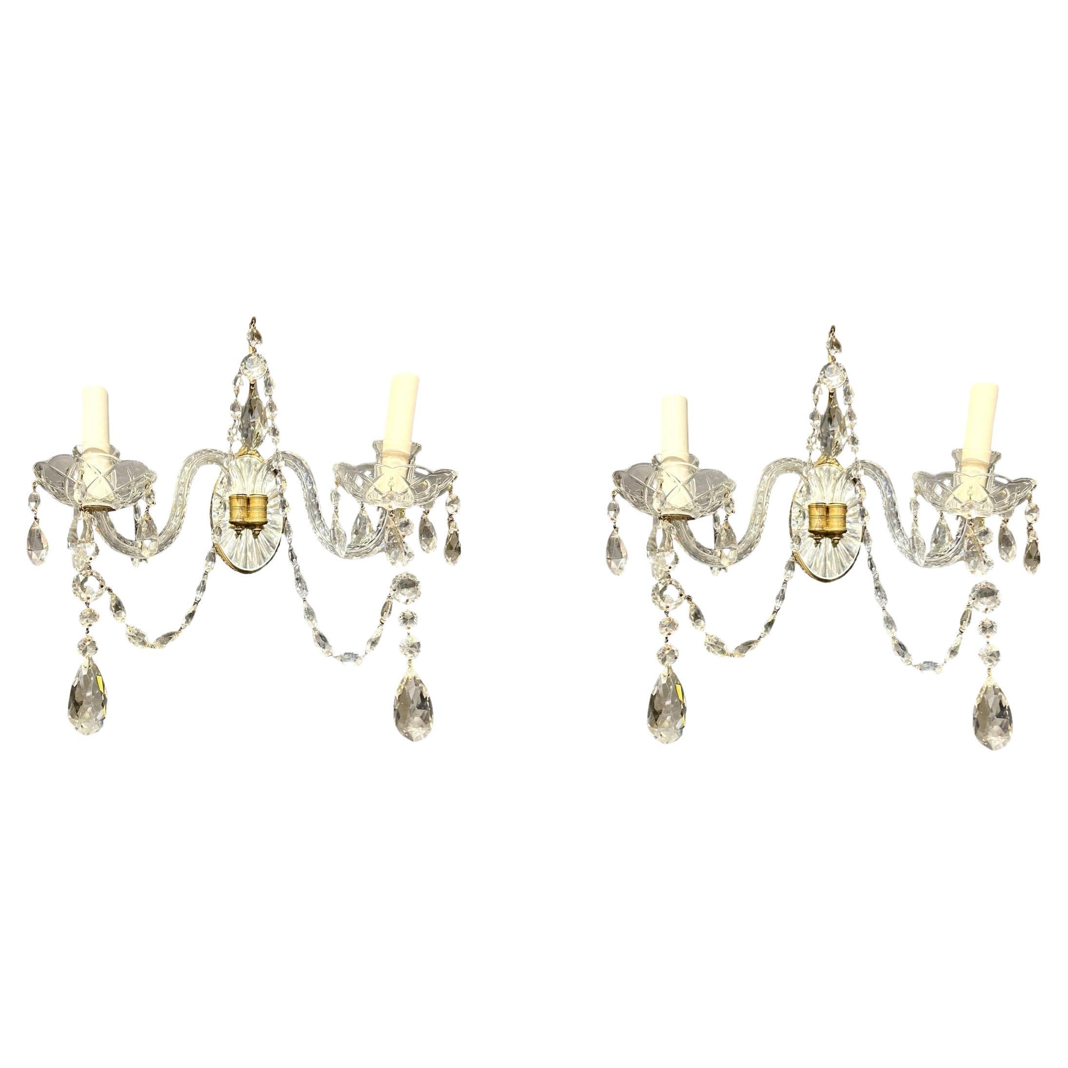 1920 Mirror and Crystal Glass 2 Lights Sconces For Sale
