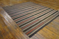 1920 Multicolor Brown Red Blue Stripe Antique American Rag Rug 8'9"×10'6" Carpet
