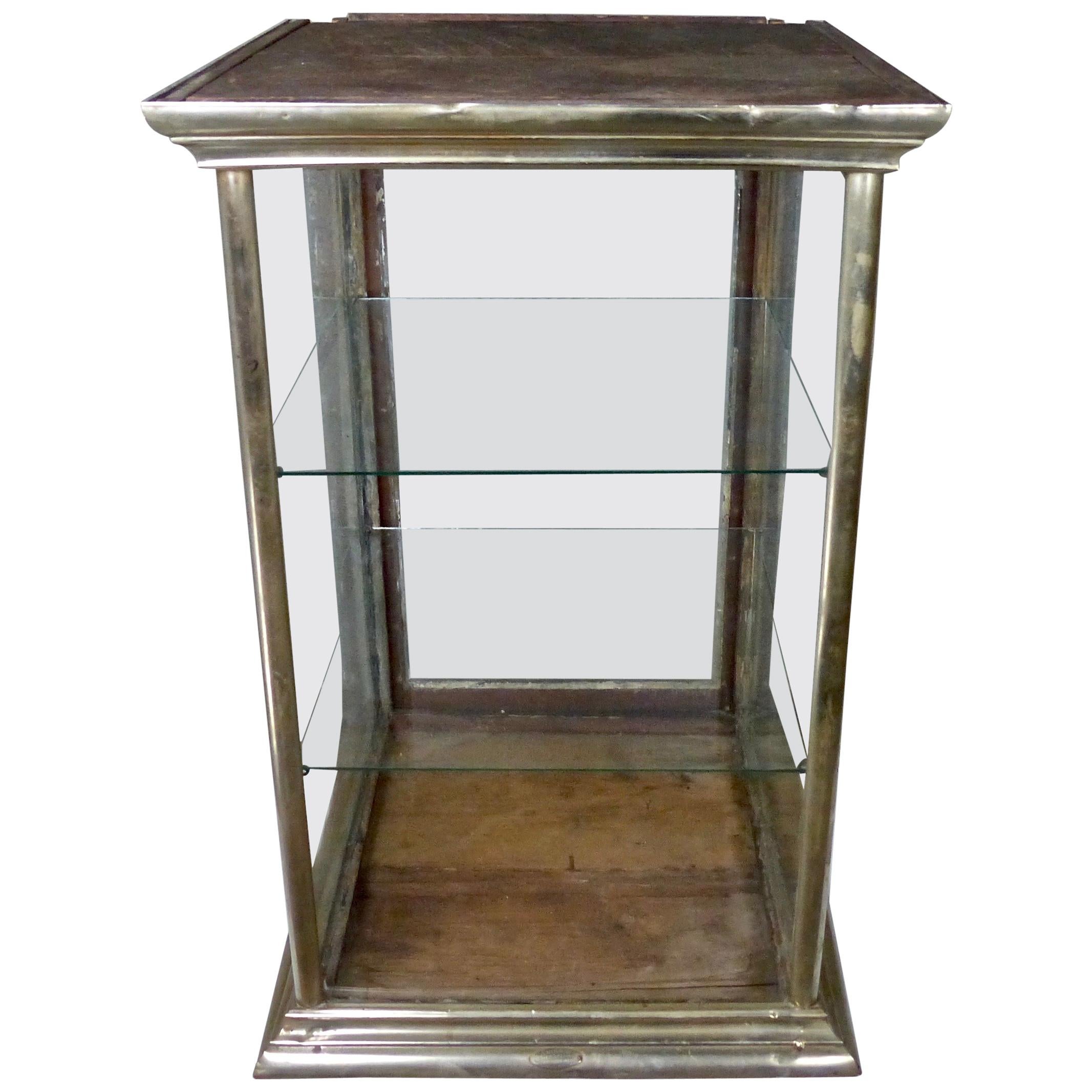 1920 Nickel Plated Brass Mercantile Counter Top Display Case At
