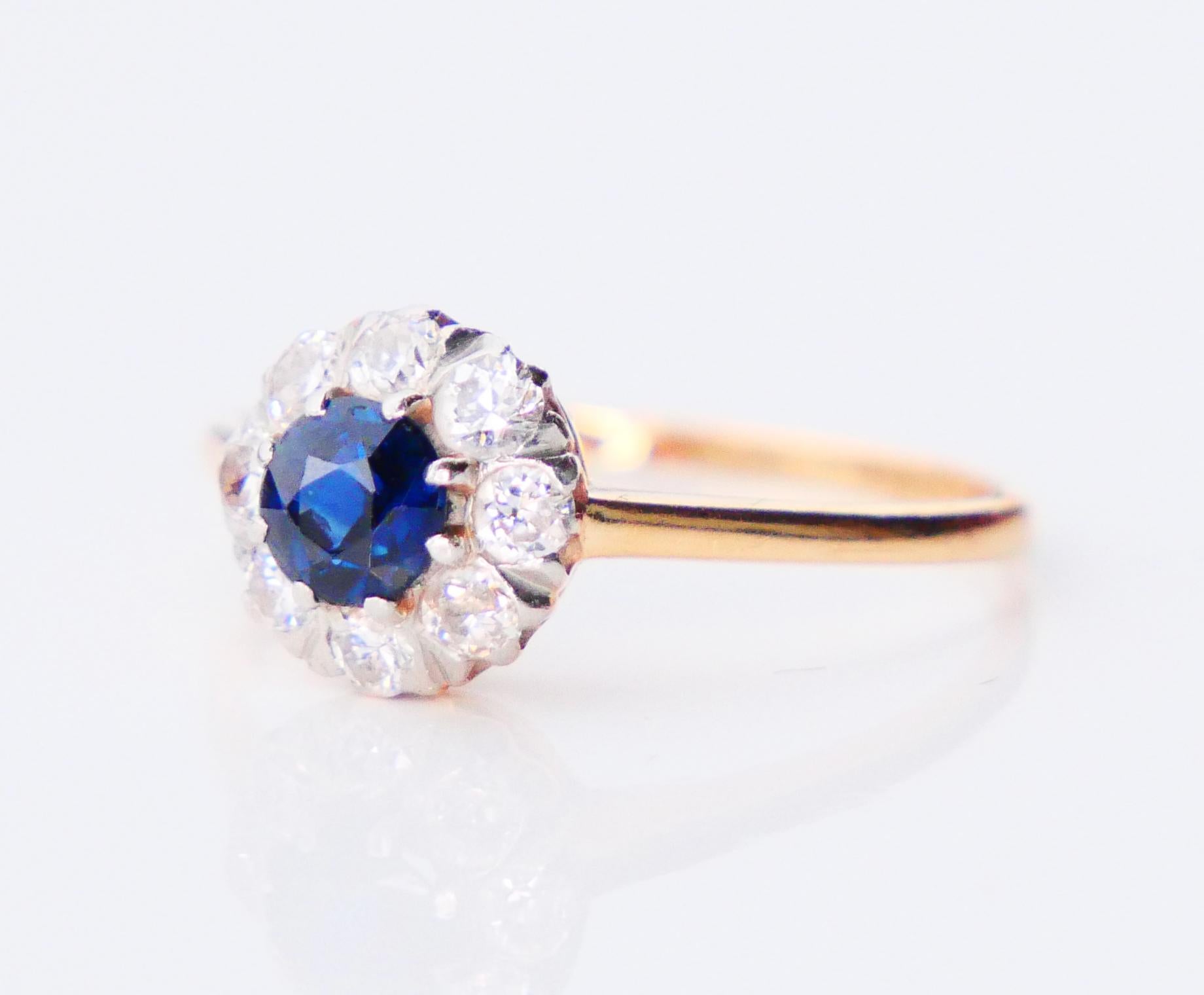1920 Nordic Halo Ring 0.5 ct Sapphire Diamonds solid 18K Gold Ø 5.75 US /2 gr For Sale 5