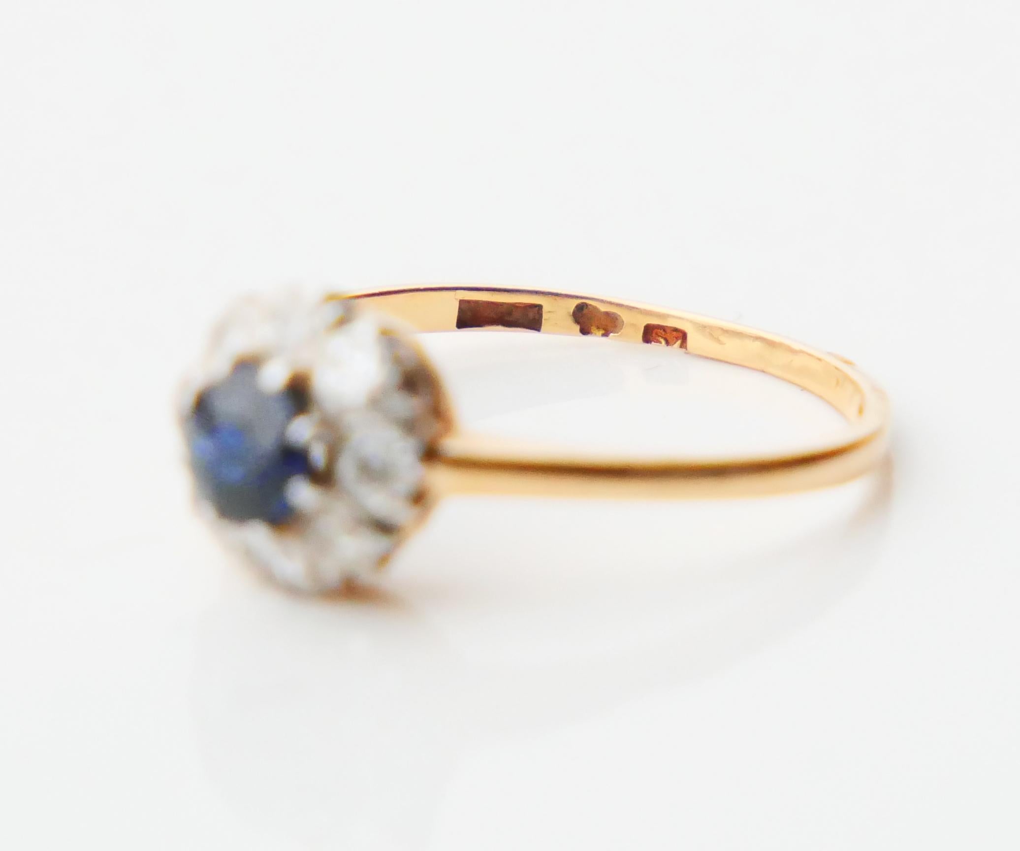 1920 Nordic Halo Ring 0.5 ct Sapphire Diamonds solid 18K Gold Ø 5.75 US /2 gr en vente 6