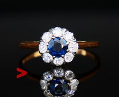 1920 Nordic Halo Ring 0.5 ct Sapphire Diamonds solid 18K Gold Ø 5.75 US /2 gr