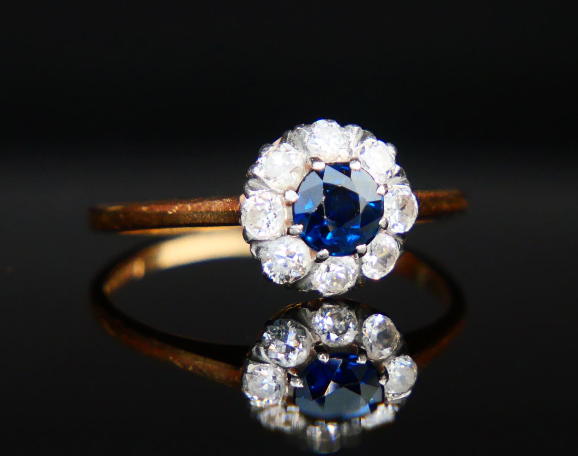 Art Deco 1920 Nordic Halo Ring 0.5 ct Sapphire Diamonds solid 18K Gold Ø 5.75 US /2 gr For Sale