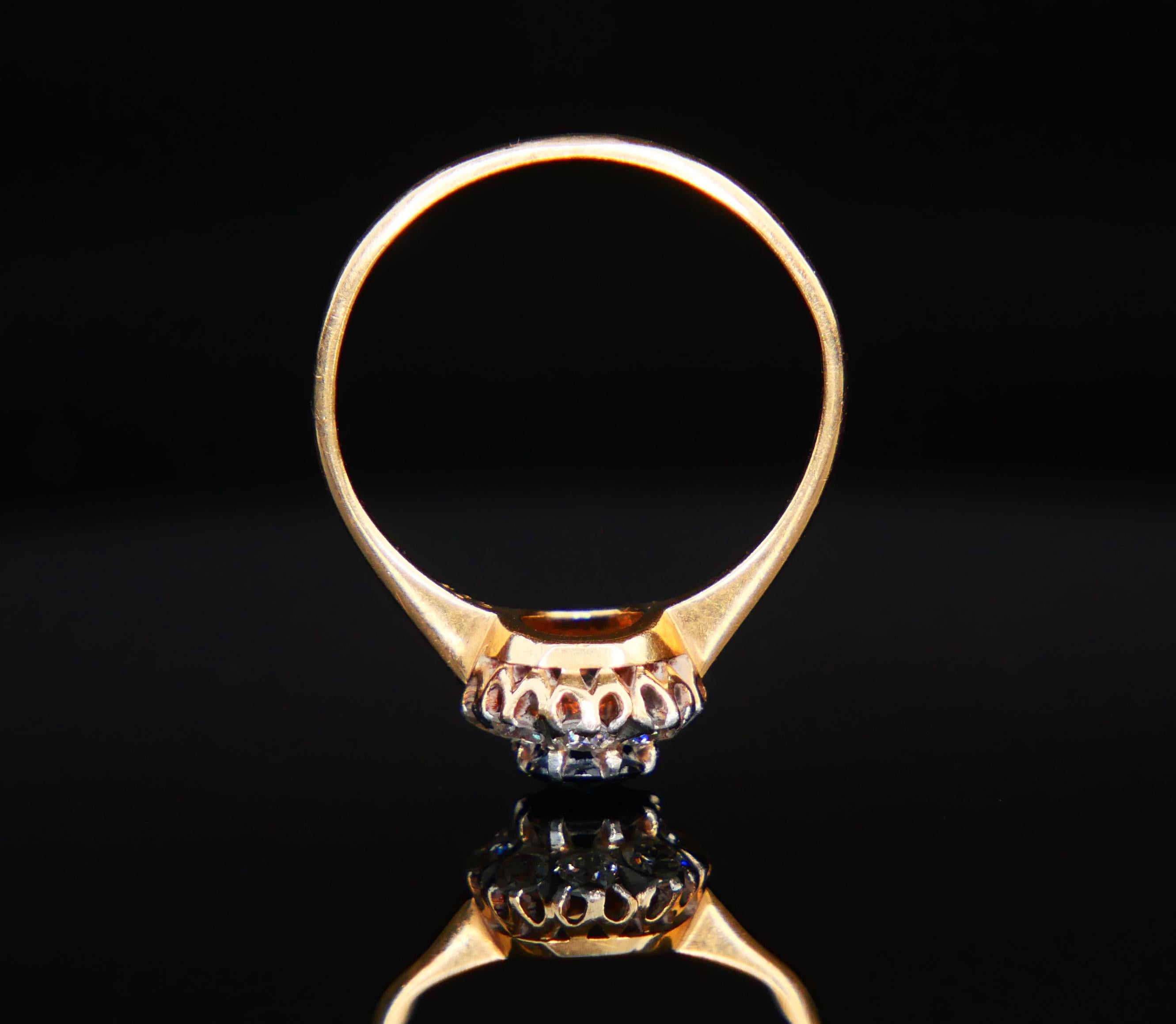 1920 Nordic Halo Ring 0.5 ct Saphir Diamanten massiv 18K Gold Ø 5.75 US /2 gr (Alteuropäischer Schliff) im Angebot