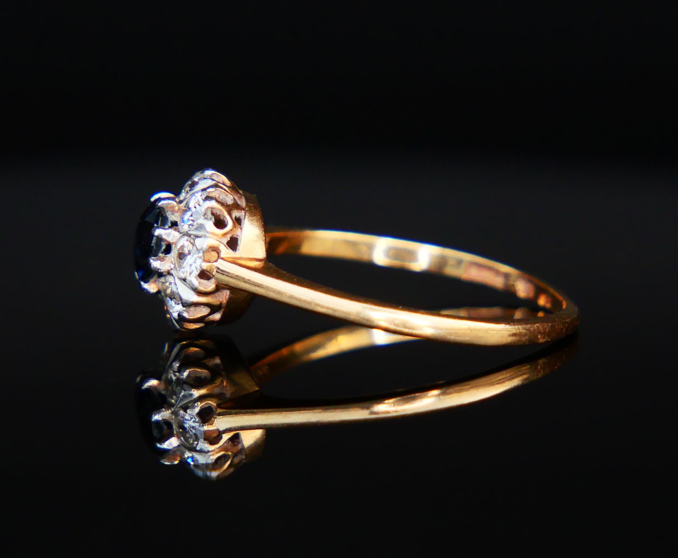 1920 Nordic Halo Ring 0.5 ct Saphir Diamanten massiv 18K Gold Ø 5.75 US /2 gr Damen im Angebot