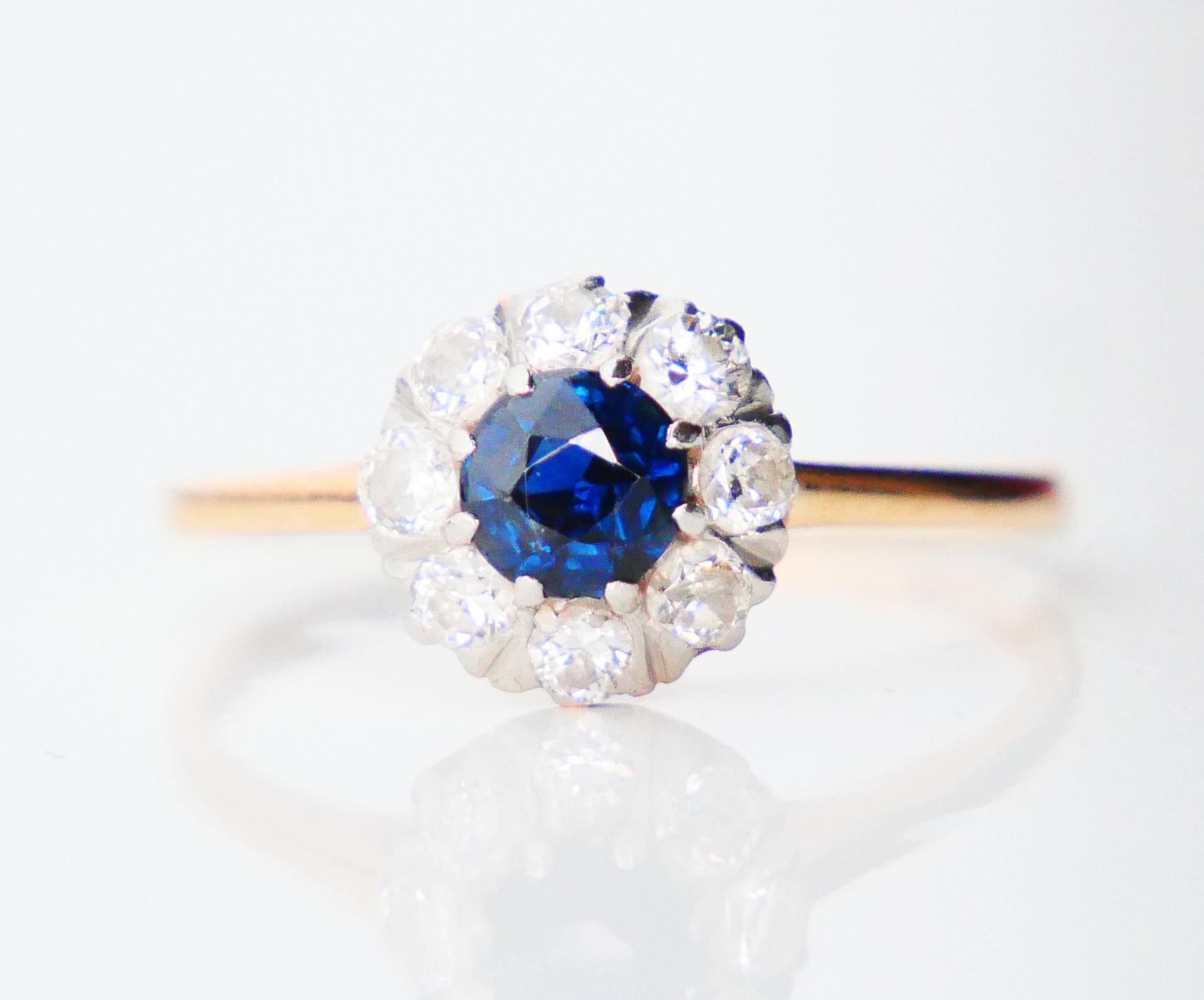 1920 Nordic Halo Ring 0.5 ct Sapphire Diamonds solid 18K Gold Ø 5.75 US /2 gr For Sale 3