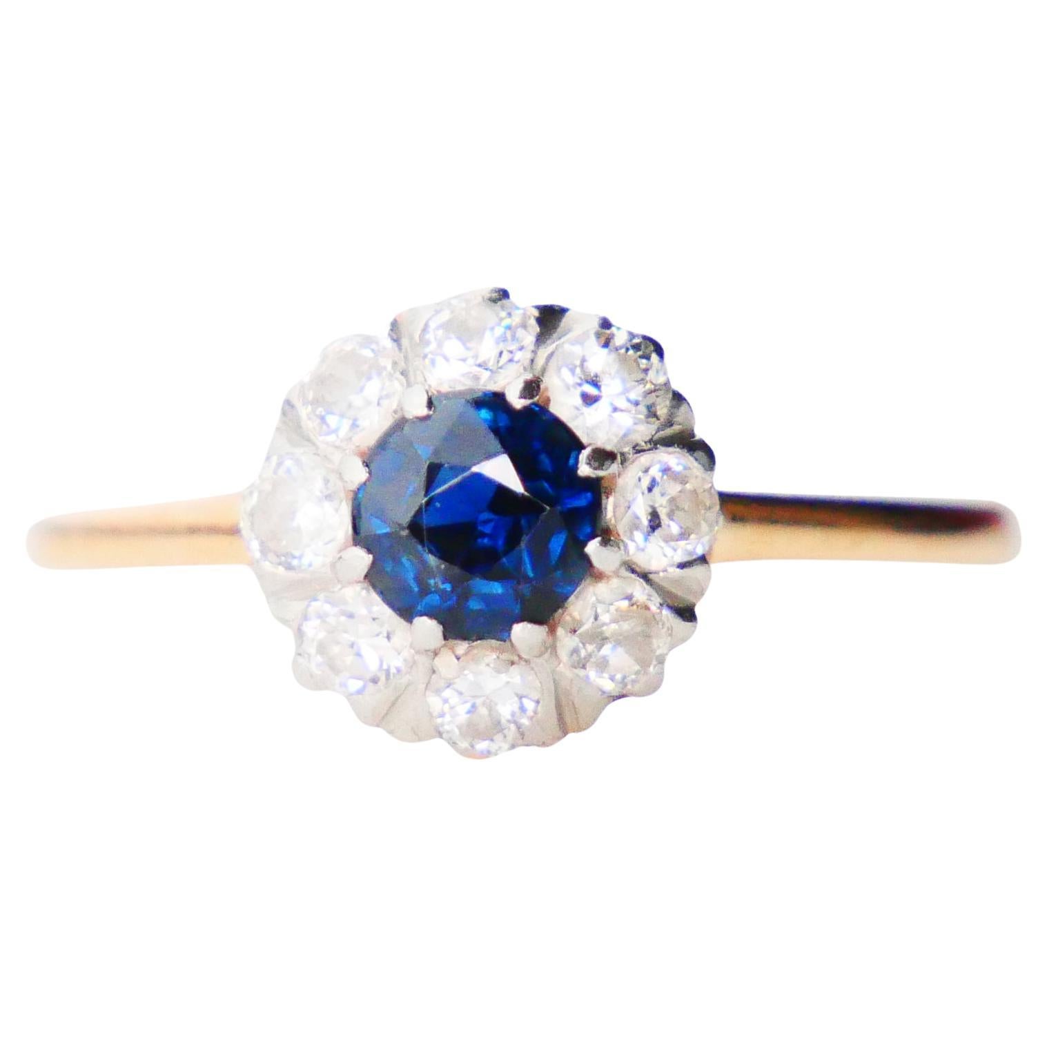 1920 Nordic Halo Ring 0.5 ct Sapphire Diamonds solid 18K Gold Ø 5.75 US /2 gr For Sale