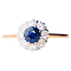1920 Nordic Halo Ring 0.5 ct Sapphire Diamonds solid 18K Gold Ø 5.75 US /2 gr