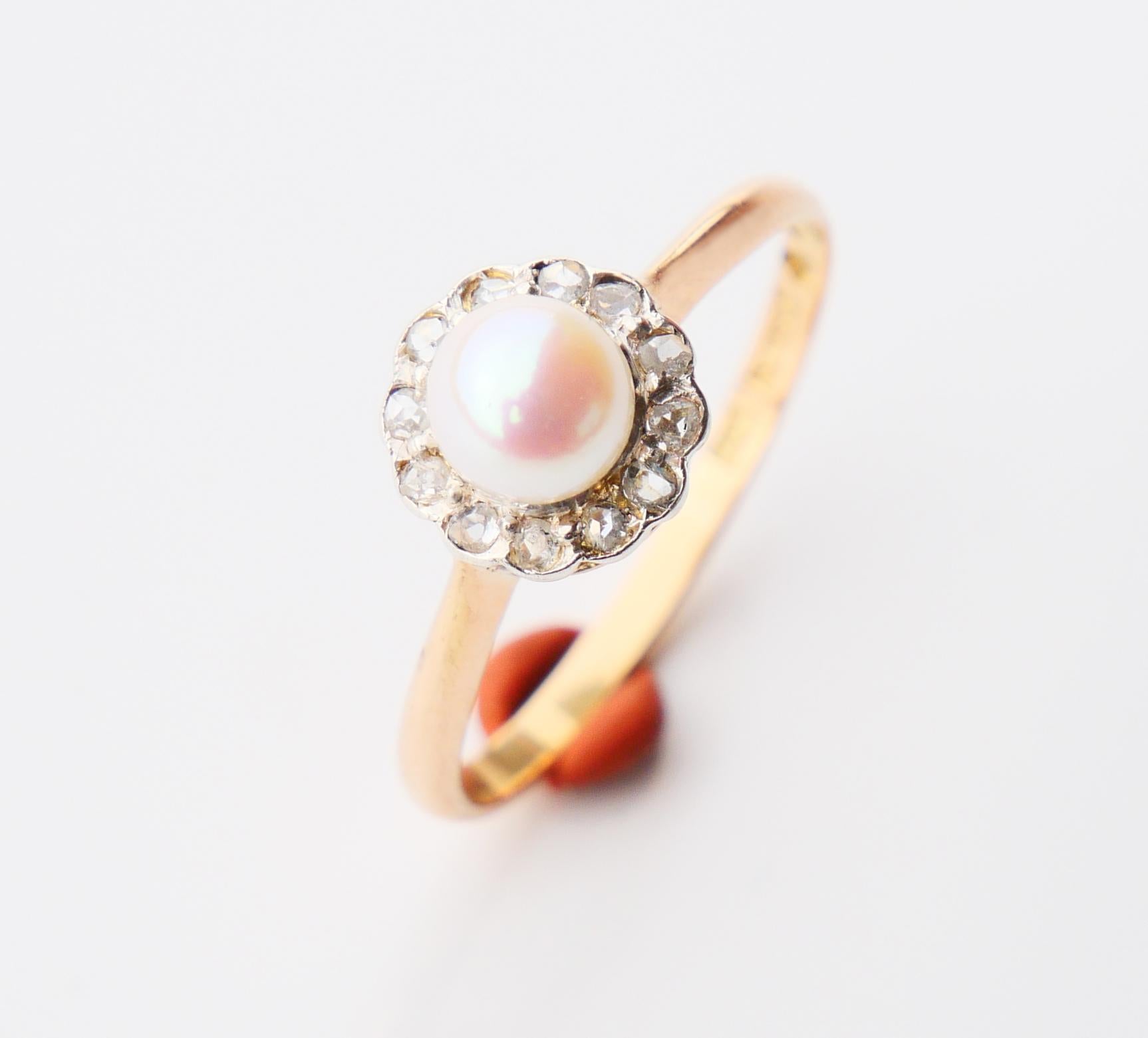 1920 Nordic Wedding Ring Pearl Diamonds solid 18K Gold ØUS 7.25 /2.1gr For Sale 5