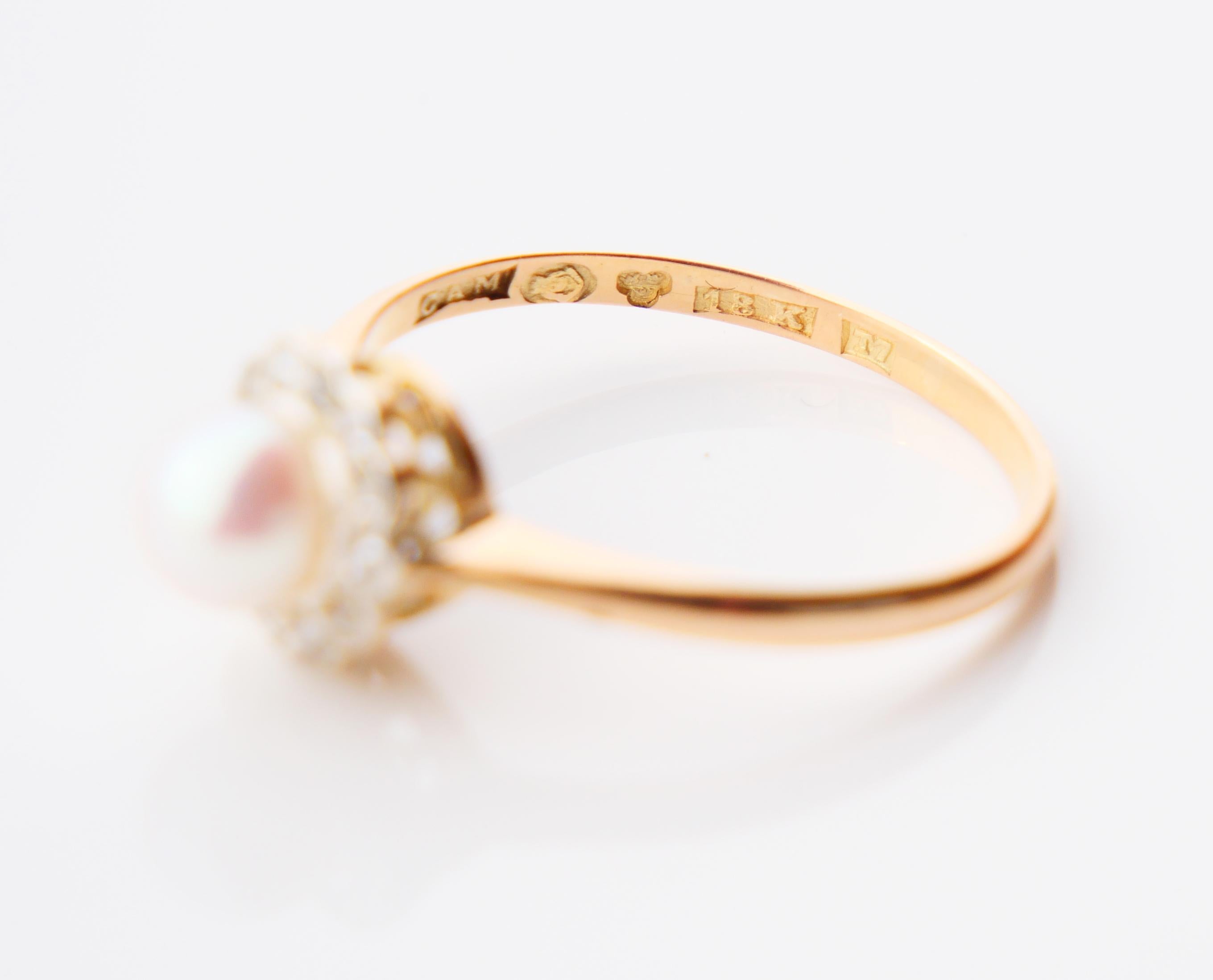 1920 Nordic Wedding Ring Pearl Diamonds solid 18K Gold ØUS 7.25 /2.1gr For Sale 7