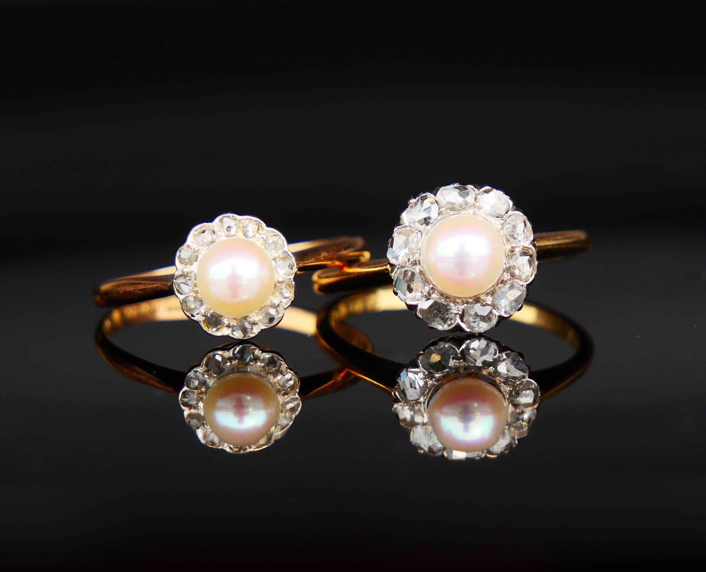 1920 Anello nuziale nordico con perla e diamanti in oro massiccio 18K ØUS 7.25 /2.1gr in vendita 9