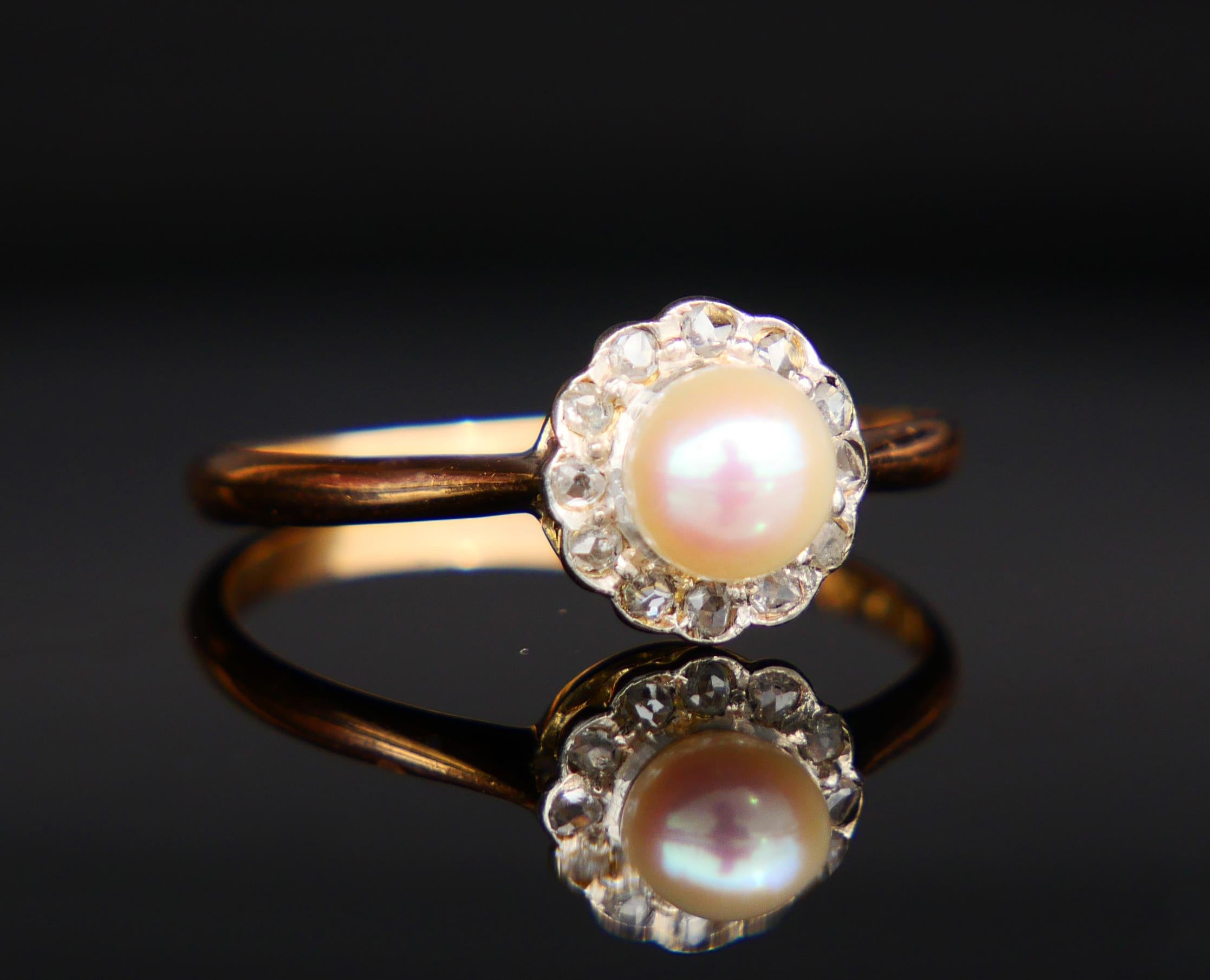 Art Deco 1920 Nordic Wedding Ring Pearl Diamonds solid 18K Gold ØUS 7.25 /2.1gr For Sale