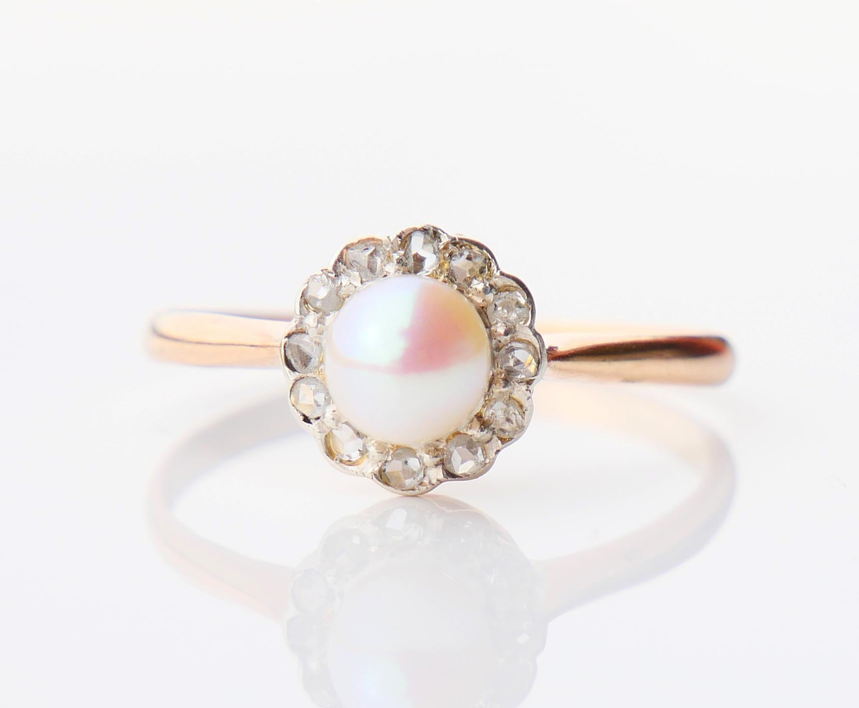1920 Nordic Wedding Ring Pearl Diamonds solid 18K Gold ØUS 7.25 /2.1gr For Sale 2