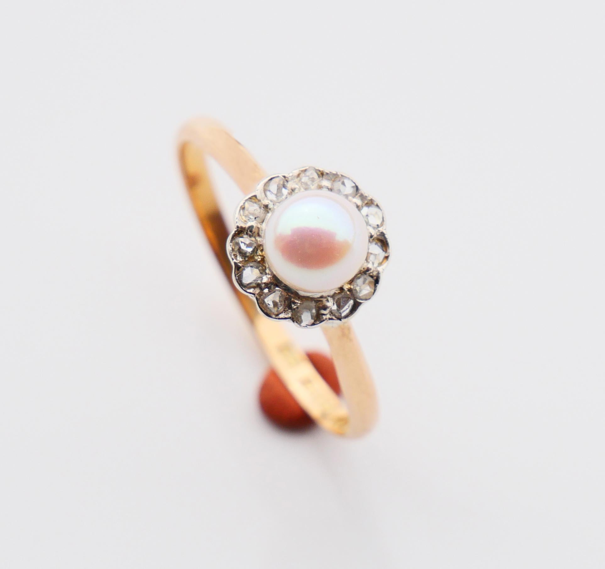 1920 Nordic Wedding Ring Pearl Diamonds solid 18K Gold ØUS 7.25 /2.1gr For Sale 4