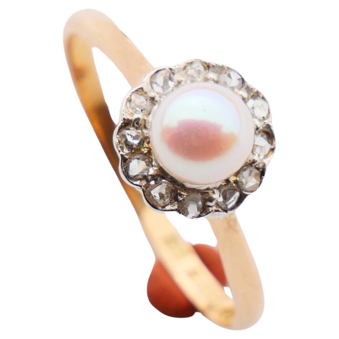1920 Nordic Wedding Ring Pearl Diamonds solid 18K Gold ØUS 7.25 /2.1gr For Sale