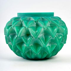 1929 Original René Lalique Languedoc Vase Gehäuse Jade Grün Glas - Kaktusblätter