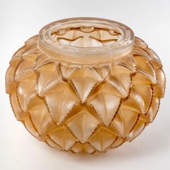1920 Original René Lalique Languedoc Vase in Frosted Glass with Sepia Patina