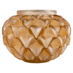 1920 Original René Lalique Languedoc Vase aus mattiertem Glas mit Sepia-Patina